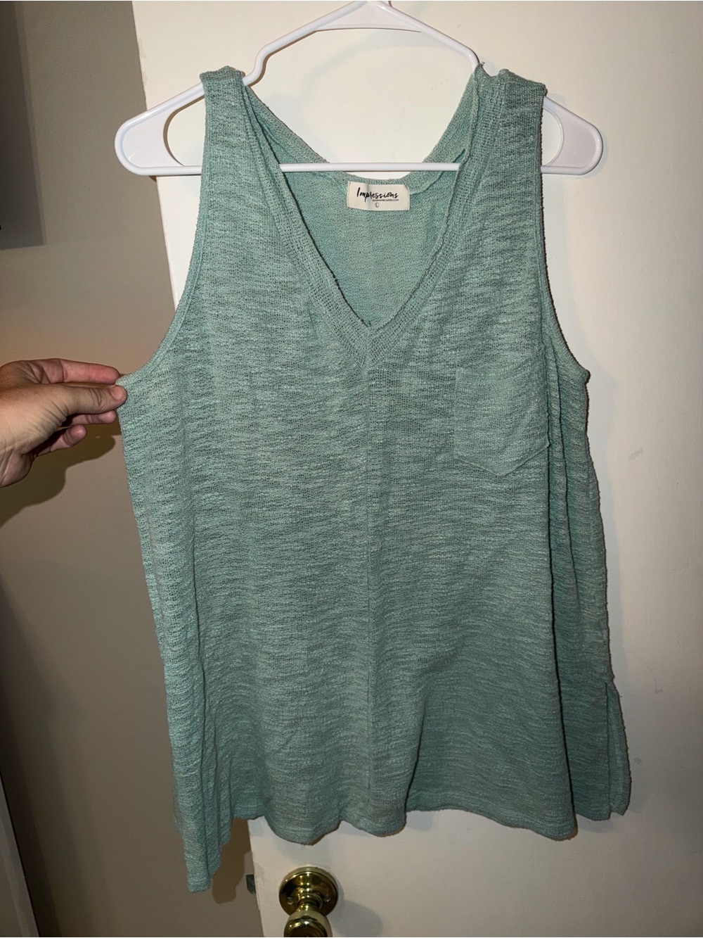 Impressions Sleeveless V-Neck Tank Top in Seafoam